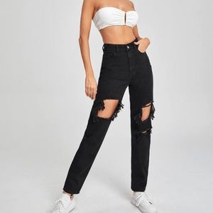 SHEIN High Waist Ripped Straight Leg Jeans. Size S